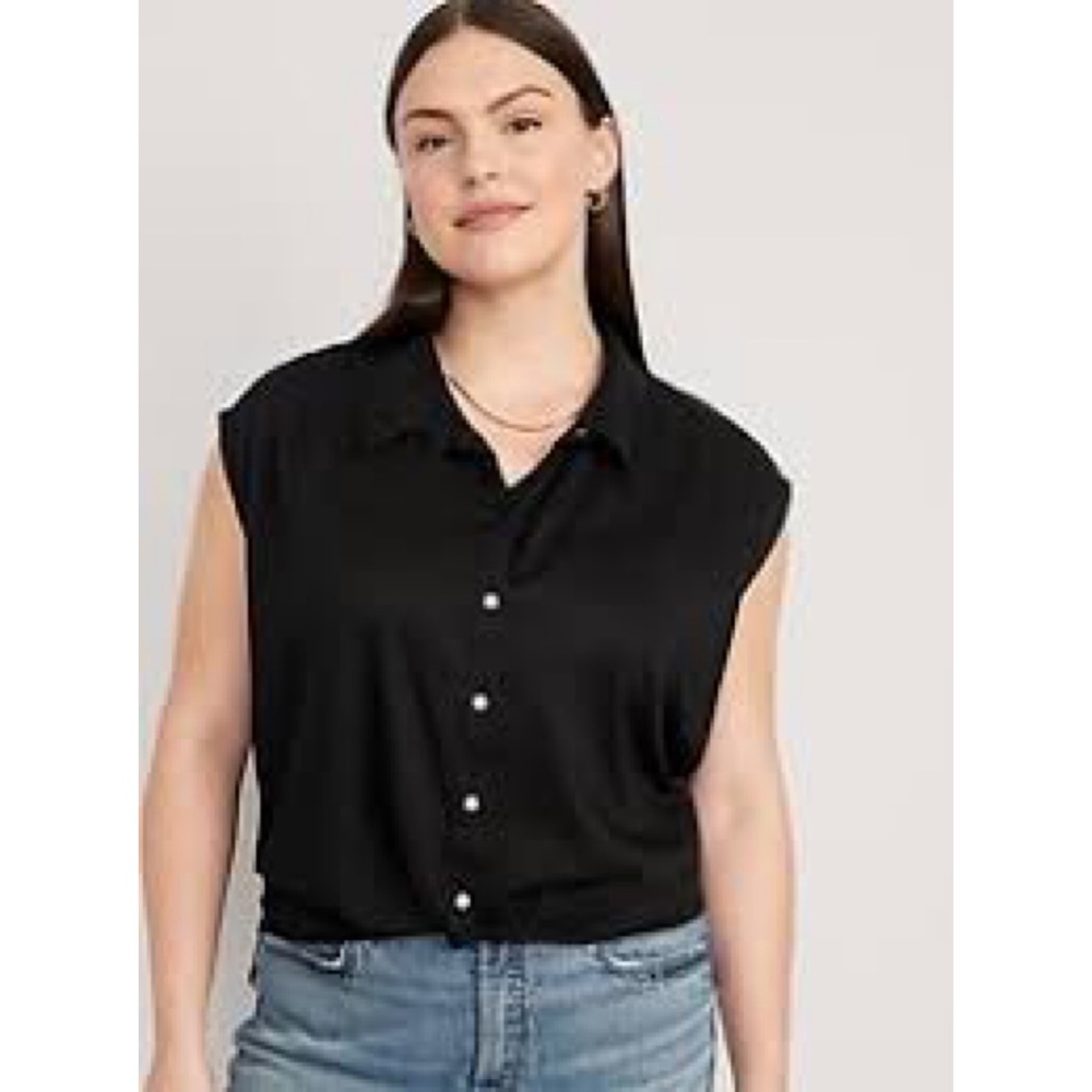 Old Navy Black Dolman-Sleeve Twist-Front Button Down Shirt, XS